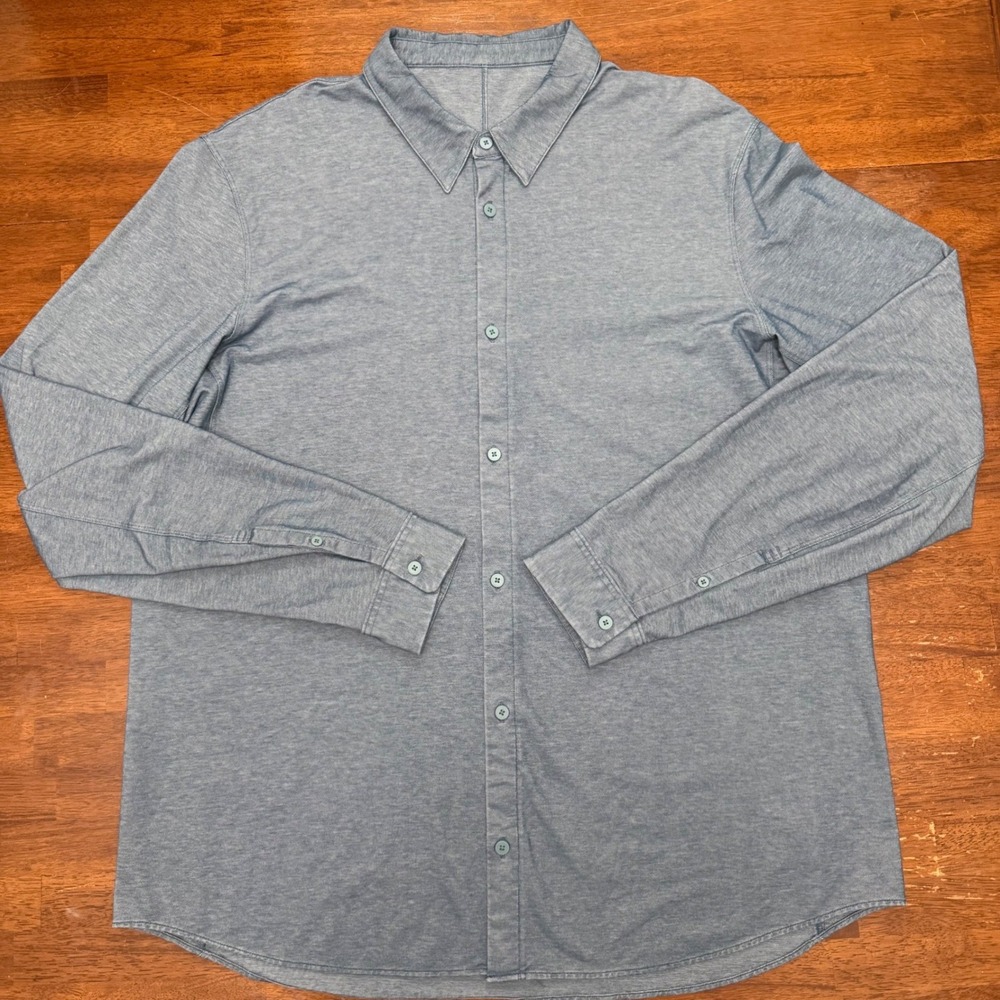 Lululemon Commission Shirt Mens XL Blue Heathered Long Sleeve Tech Button Down - Picture 2 of 9